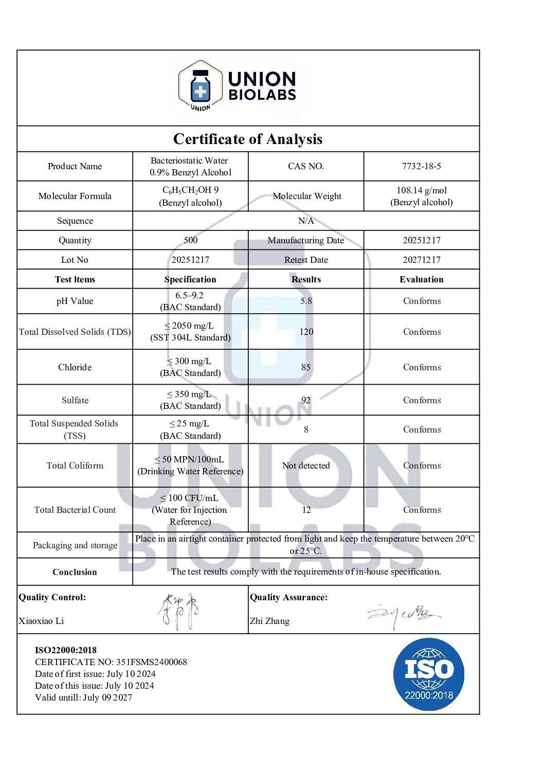 Bac Water (0.9% benzyl alcohol) 10ml - Image 2