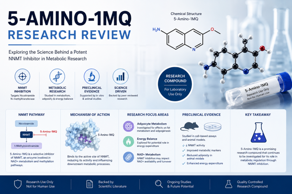 5-Amino-1MQ Research Review, 5-Amino-1MQ, 5-Amino-1MQ research, What is 5-Amino-1MQ, 5-Amino-1MQ NNMT inhibitor, 5-Amino-1MQ mechanism of action, 5-Amino-1MQ metabolism research, 5-Amino-1MQ preclinical studies, 5-Amino-1MQ animal studies, 5-Amino-1MQ scientific review, 5-Amino-1MQ research compound, 5-Amino-1MQ laboratory research, NNMT inhibitor research, Nicotinamide N-methyltransferase inhibitor, 5-Amino-1MQ research article, 5-Amino-1MQ literature review