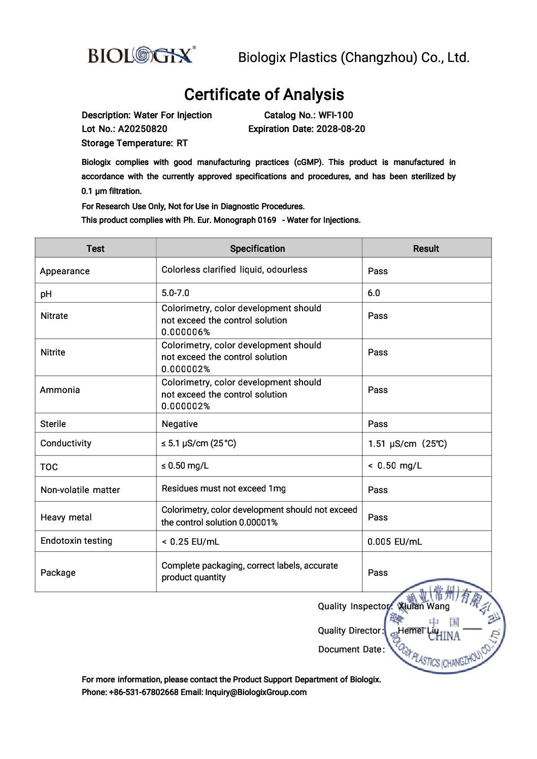 Water For Injection (WFI) Research Grade 100mL Bottle - Image 2