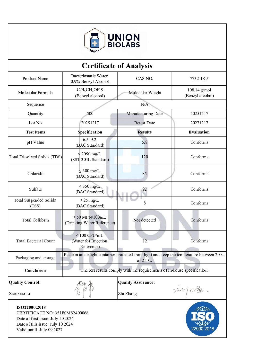 Bac Water (0.9% benzyl alcohol) 10ml - Image 2