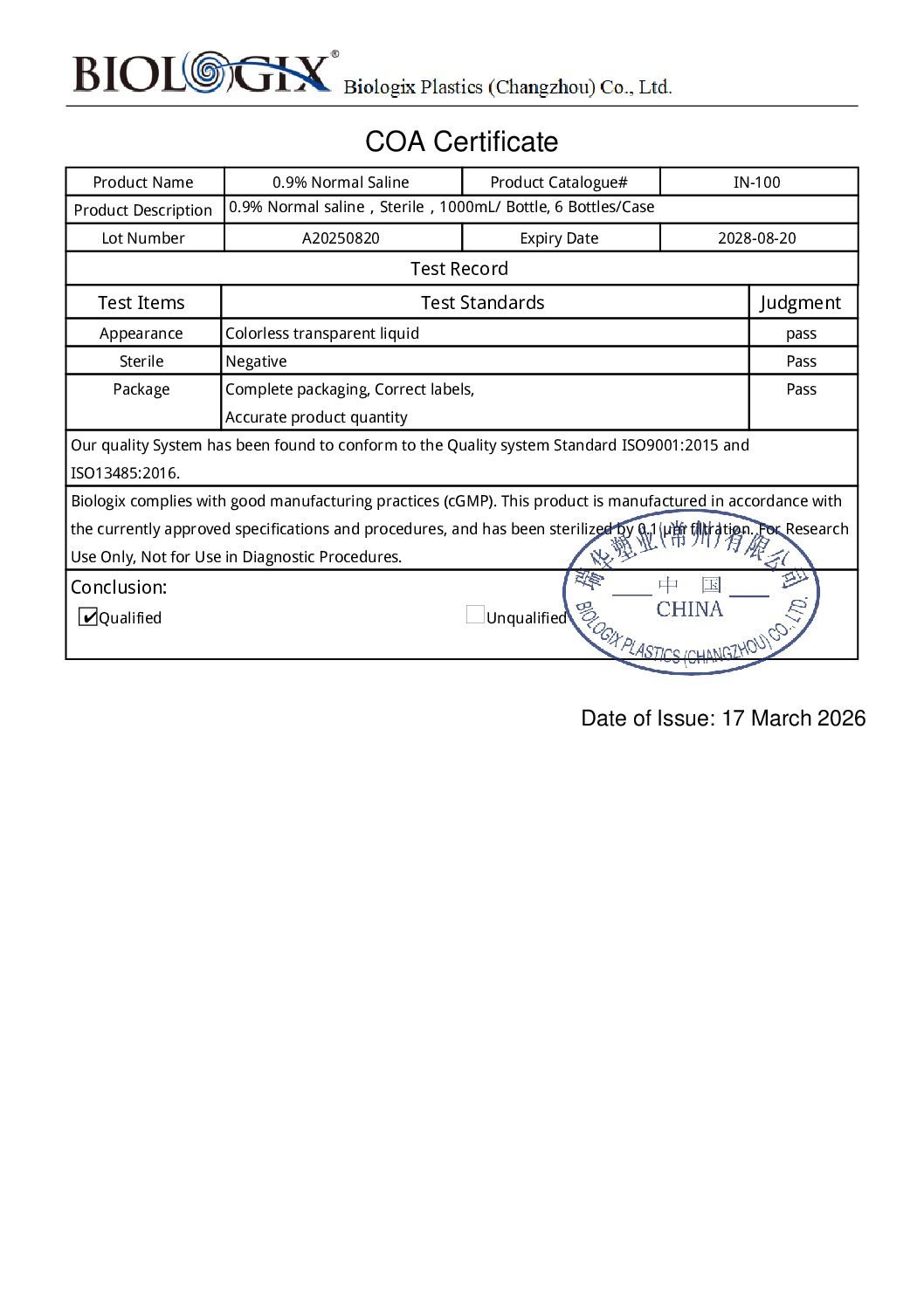 0.9% Isotonic Normal Saline 100mL Bottle - Image 2